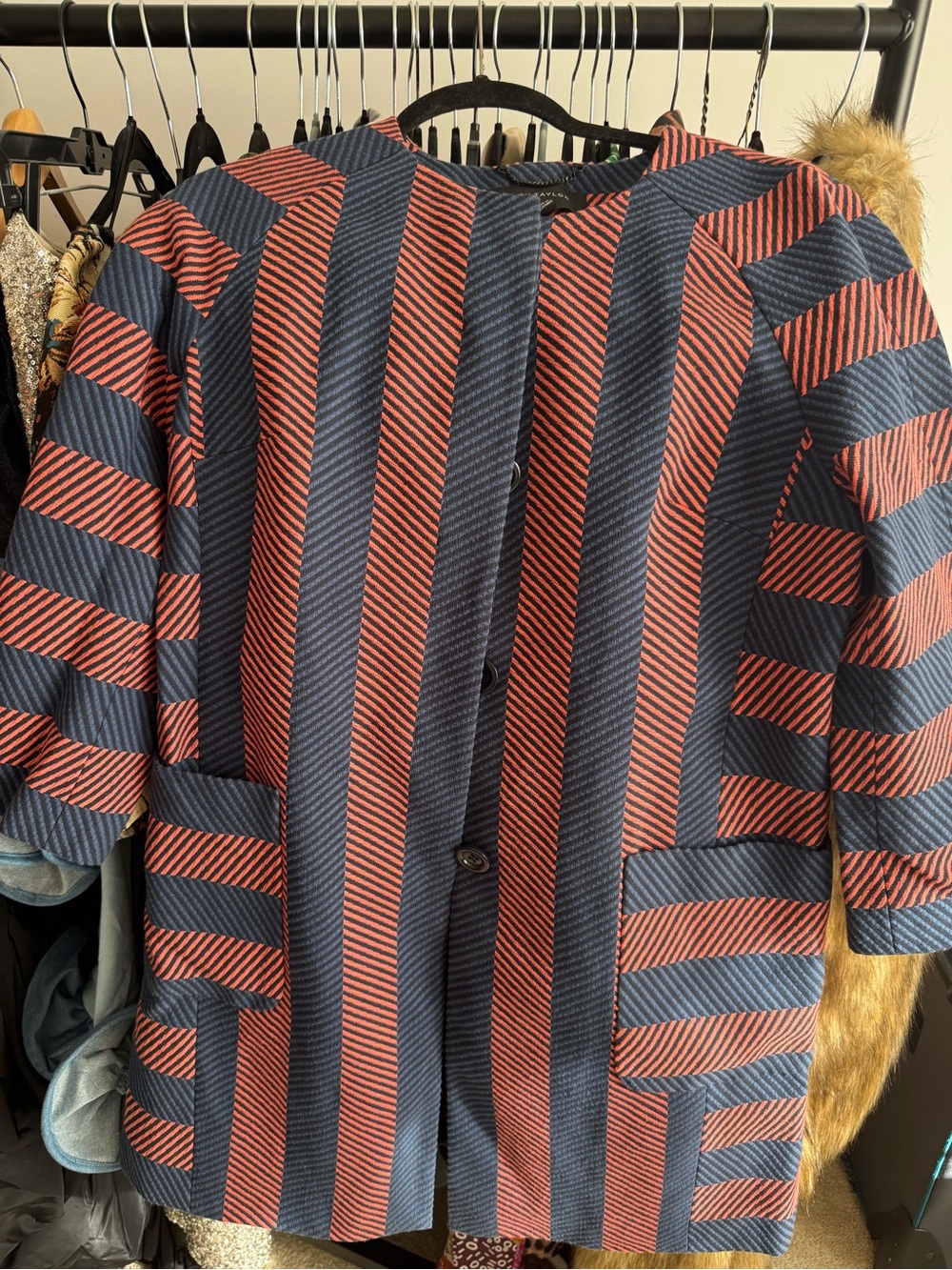 Ann Taylor Navy and Rust Striped Blazer